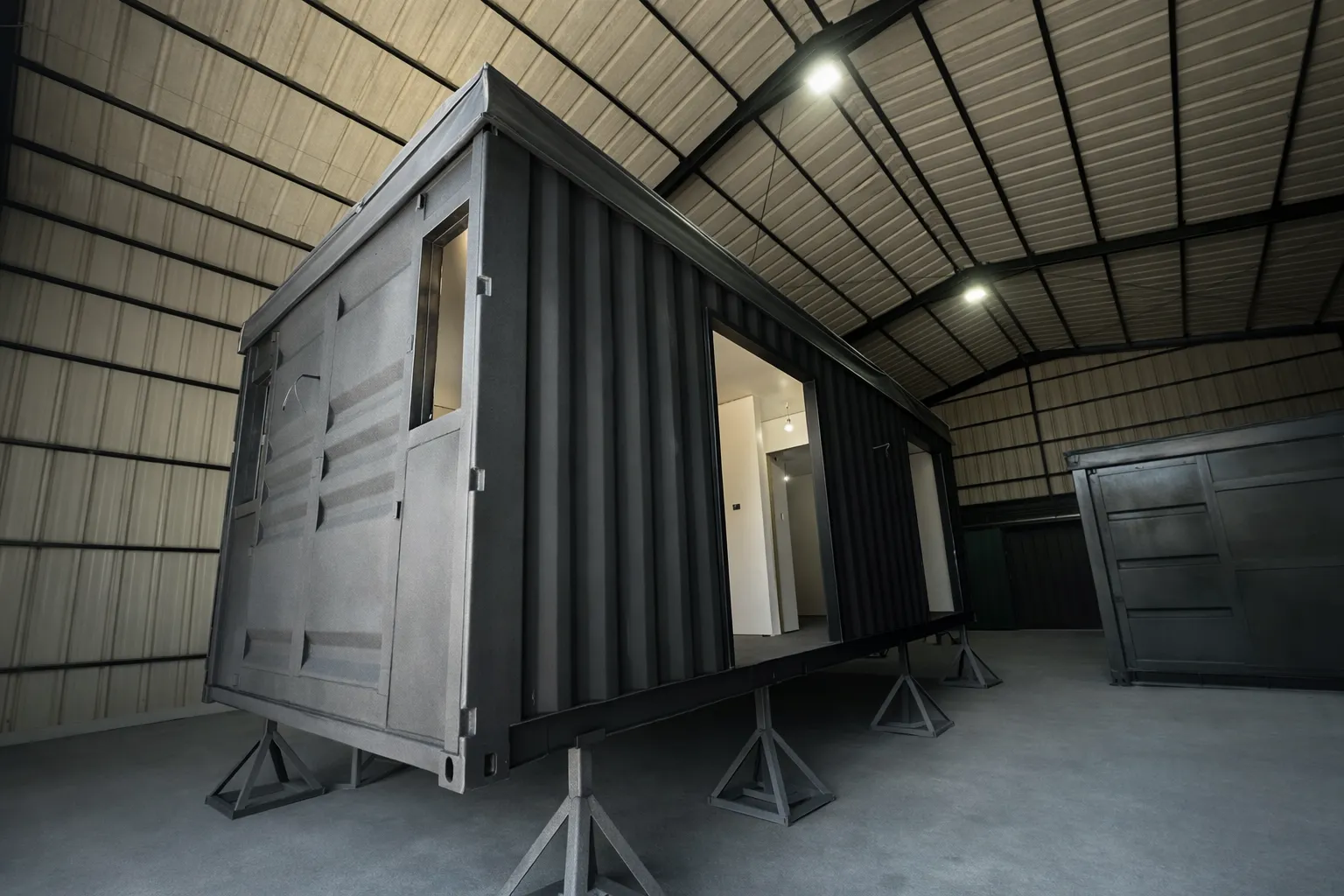 Estructura del container preparada con aberturas